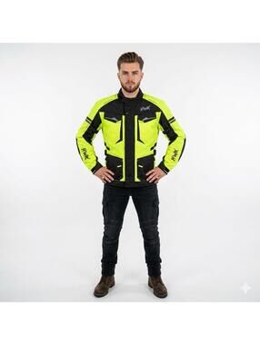 HWK SCORPION Motorcycle ADV Jacket Hi-Vis Yellow w/ Armor Sz M ~ NO LINER!